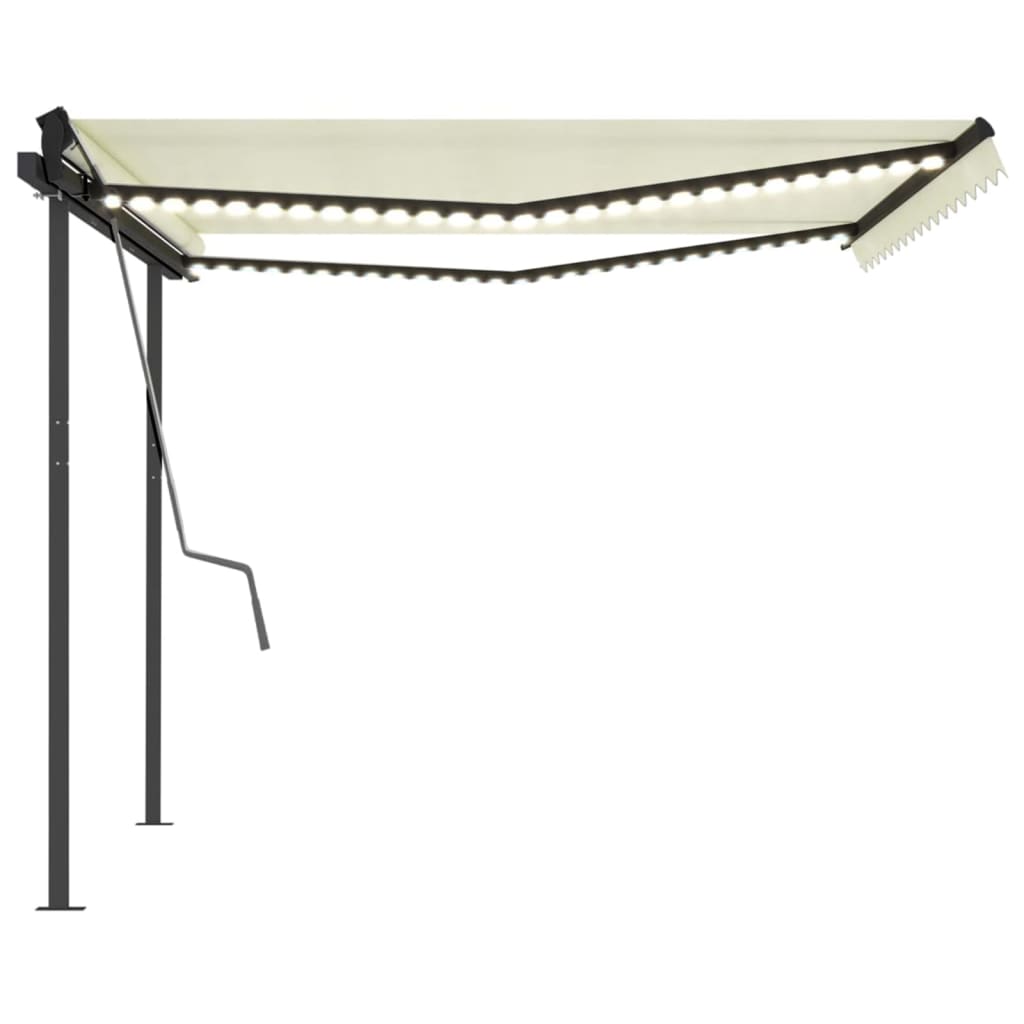 Copertină retractabilă manual, cu LED, crem, 4x3,5 m