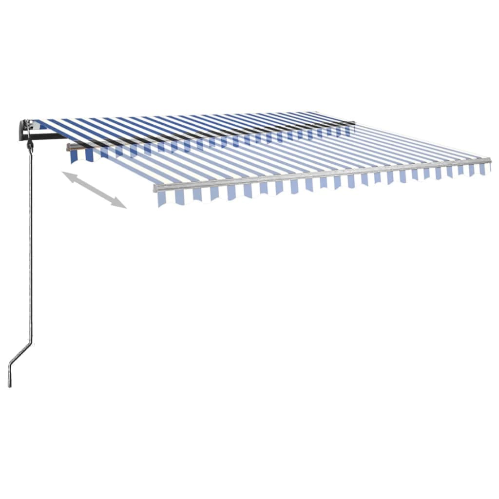 Copertină retractabilă automat cu stâlpi, albastru/alb, 4x3,5 m