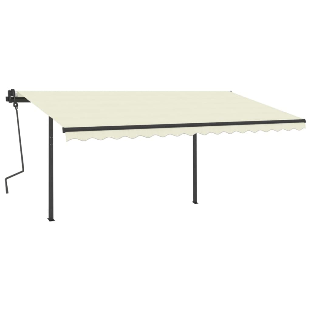 Copertină retractabilă automat, cu stâlpi, crem, 4x3,5 m