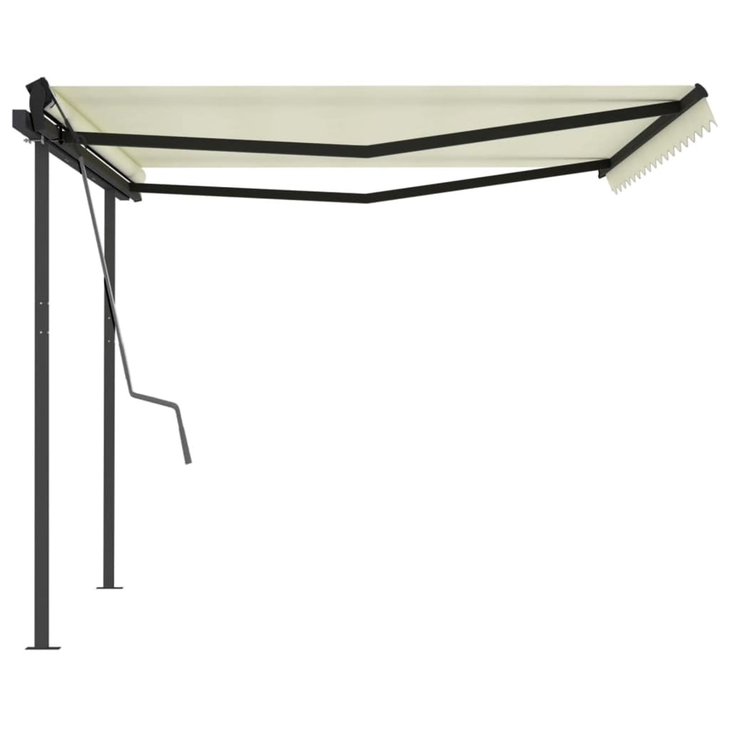 Copertină retractabilă automat, cu stâlpi, crem, 4x3,5 m