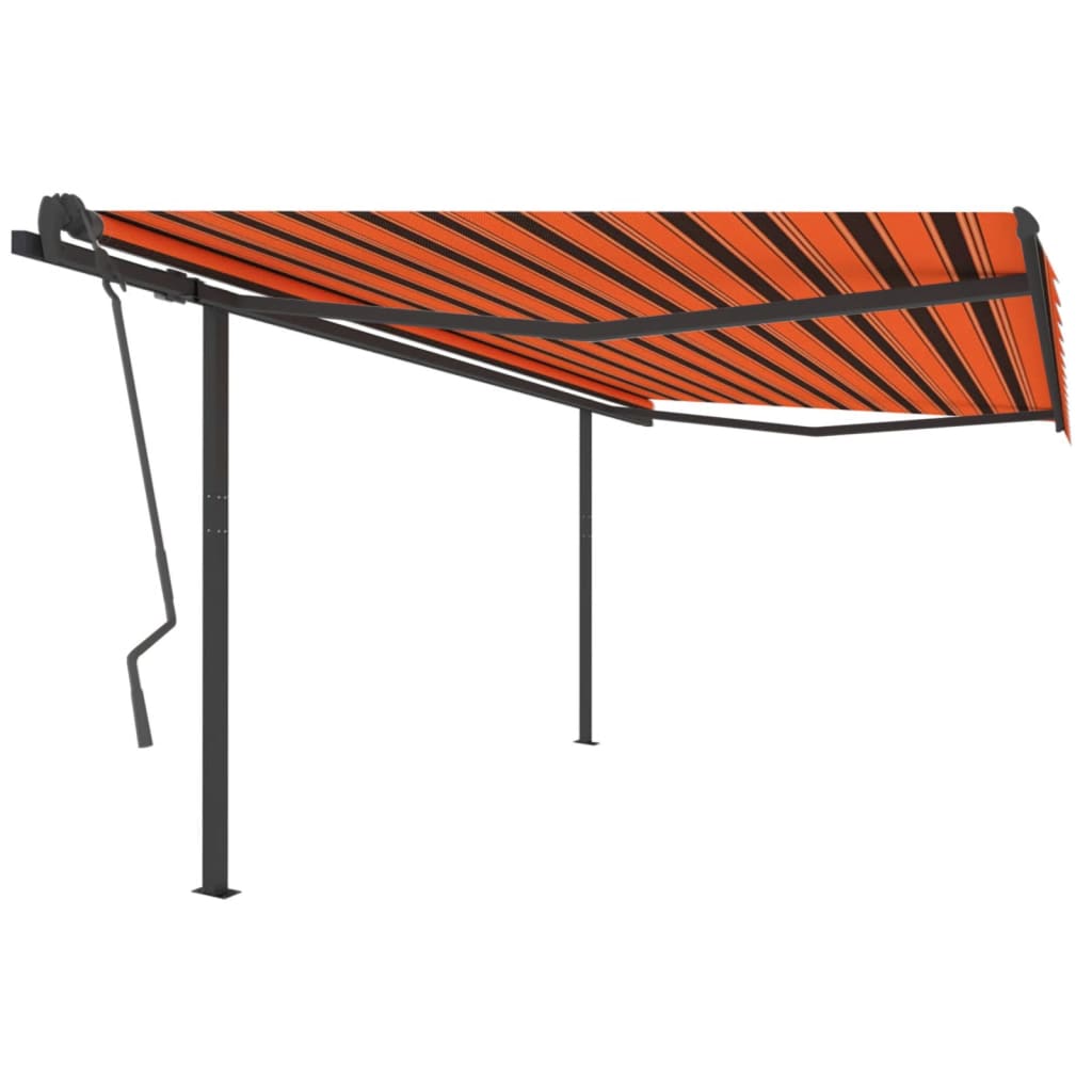 Copertină retractabilă automat, stâlpi, portocaliu&maro 4x3,5 m