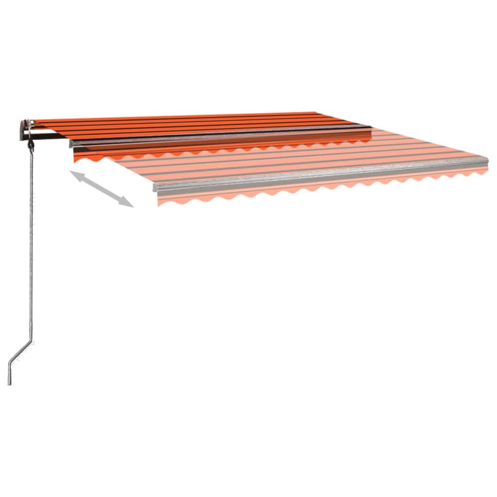 Copertină retractabilă automat, stâlpi, portocaliu&maro 4x3,5 m