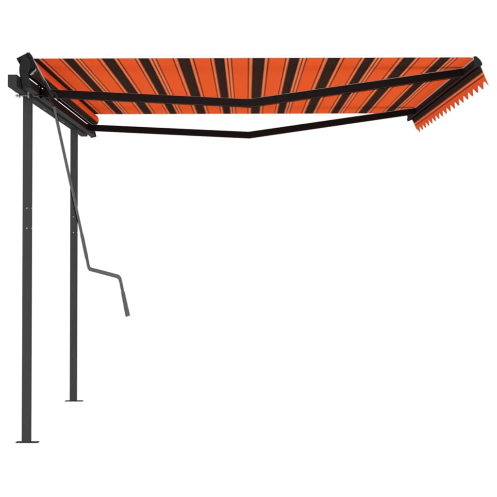 Copertină retractabilă automat, stâlpi, portocaliu&maro 4x3,5 m