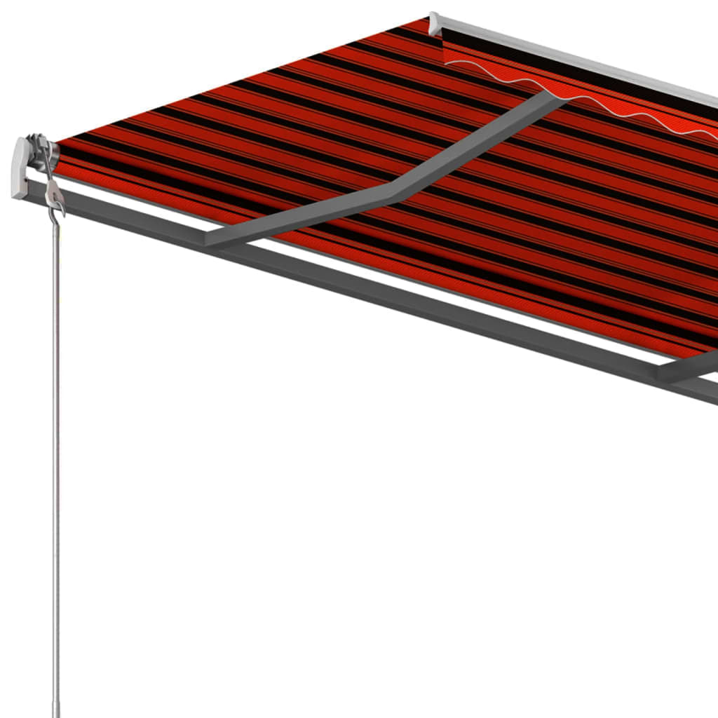 Copertină retractabilă automat, stâlpi, portocaliu&maro 4x3,5 m