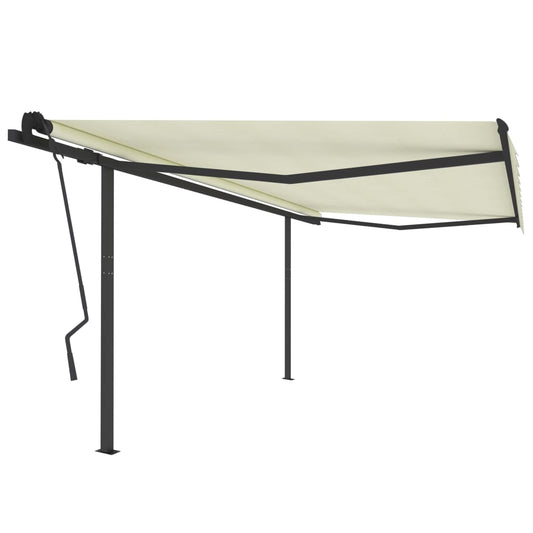 Copertină retractabilă manual, cu stâlpi, crem, 4,5x3,5 m