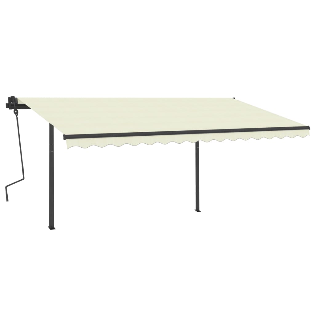 Copertină retractabilă manual, cu stâlpi, crem, 4,5x3,5 m