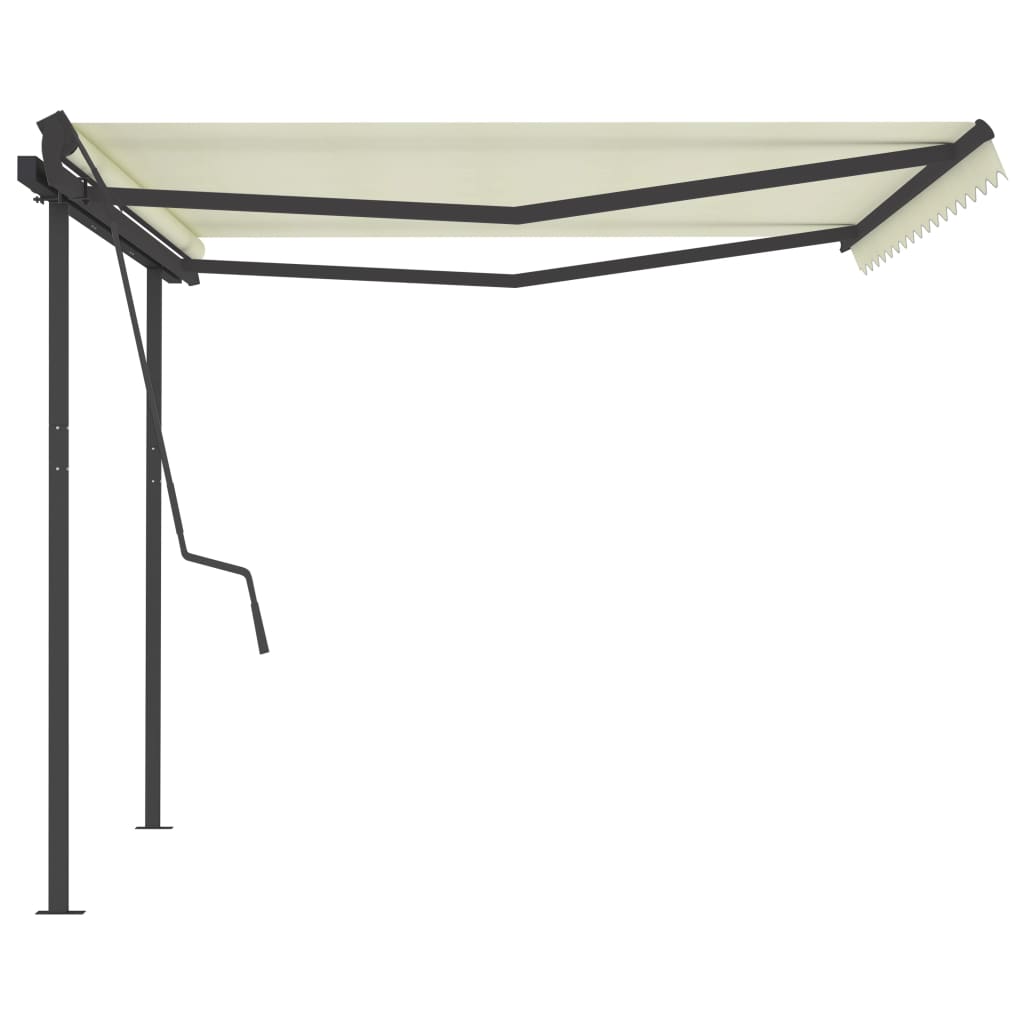 Copertină retractabilă manual, cu stâlpi, crem, 4,5x3,5 m
