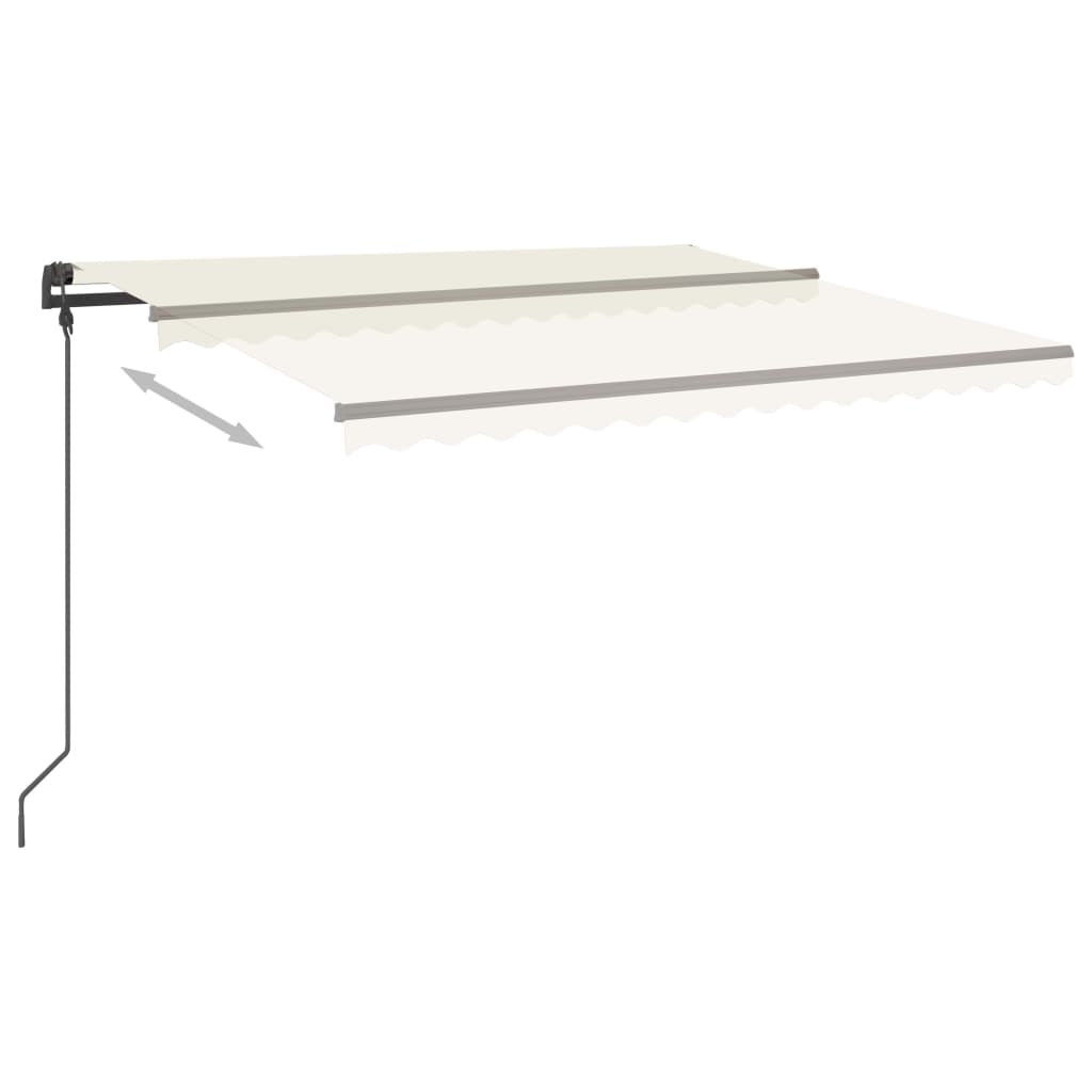 Copertină retractabilă manual, cu stâlpi, crem, 4,5x3,5 m