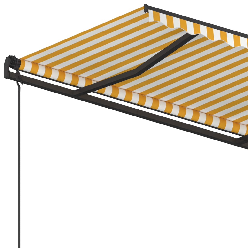 Copertină retractabilă manual, cu stâlpi galben/alb, 4,5x3,5 m