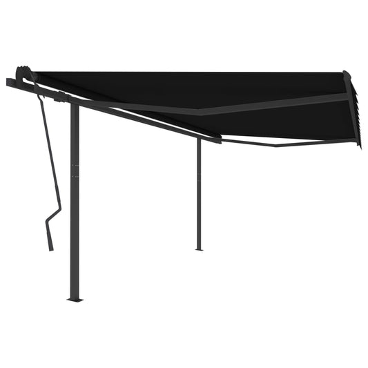 Copertină retractabilă manual, cu stâlpi, antracit, 4,5x3,5 m