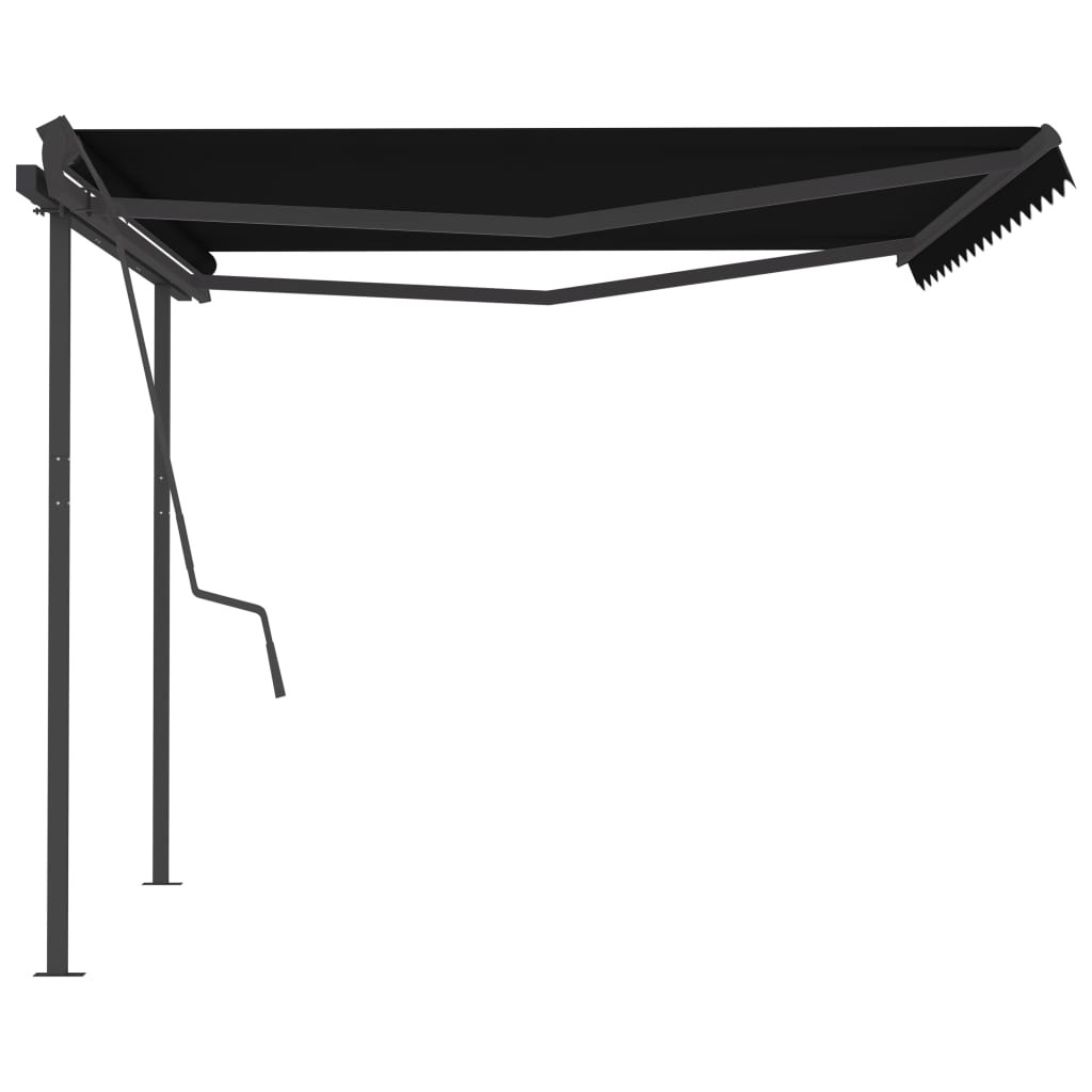 Copertină retractabilă manual, cu stâlpi, antracit, 4,5x3,5 m