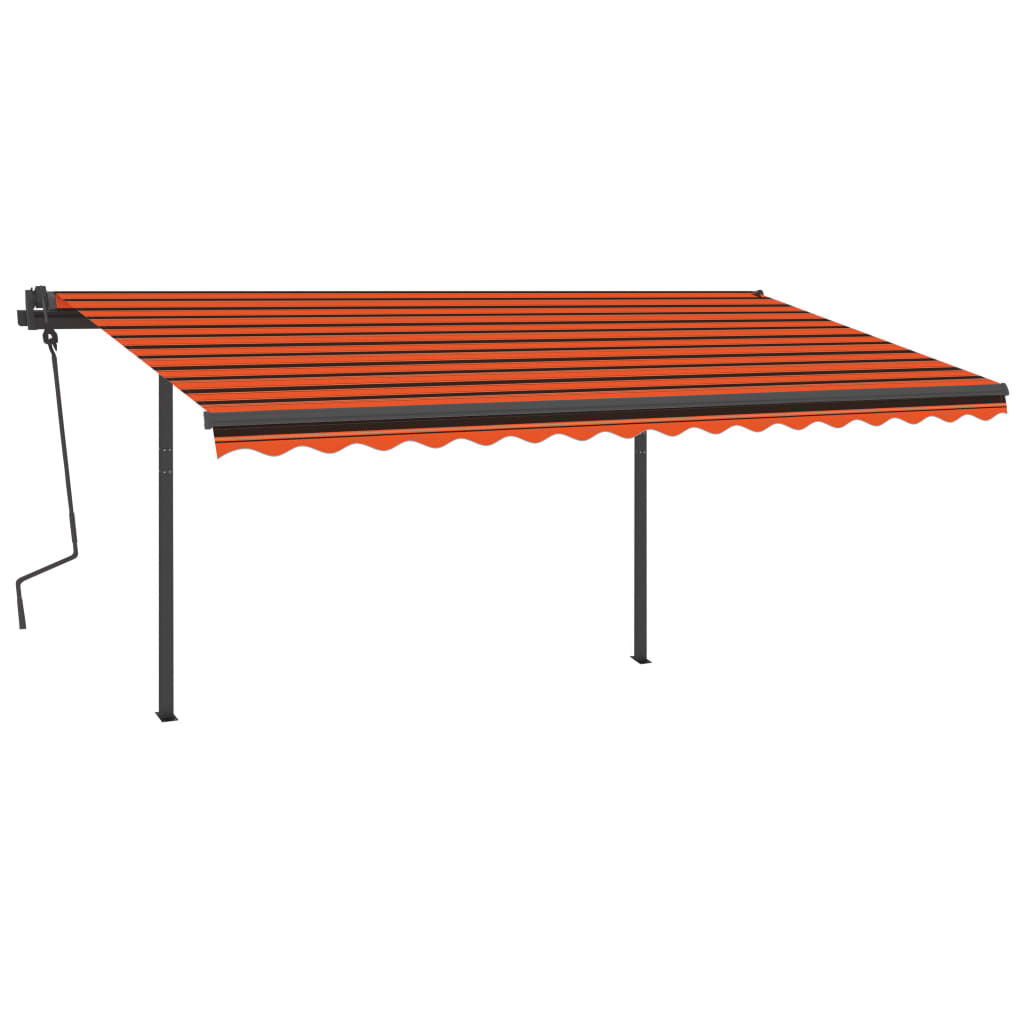 Copertină retractabilă manual, stâlpi portocaliu/maro 4,5x3,5m