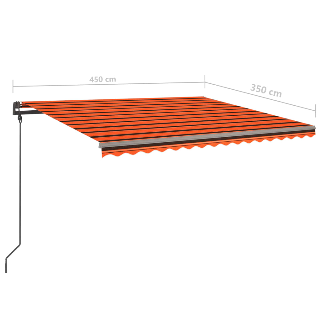 Copertină retractabilă manual, stâlpi portocaliu/maro 4,5x3,5m