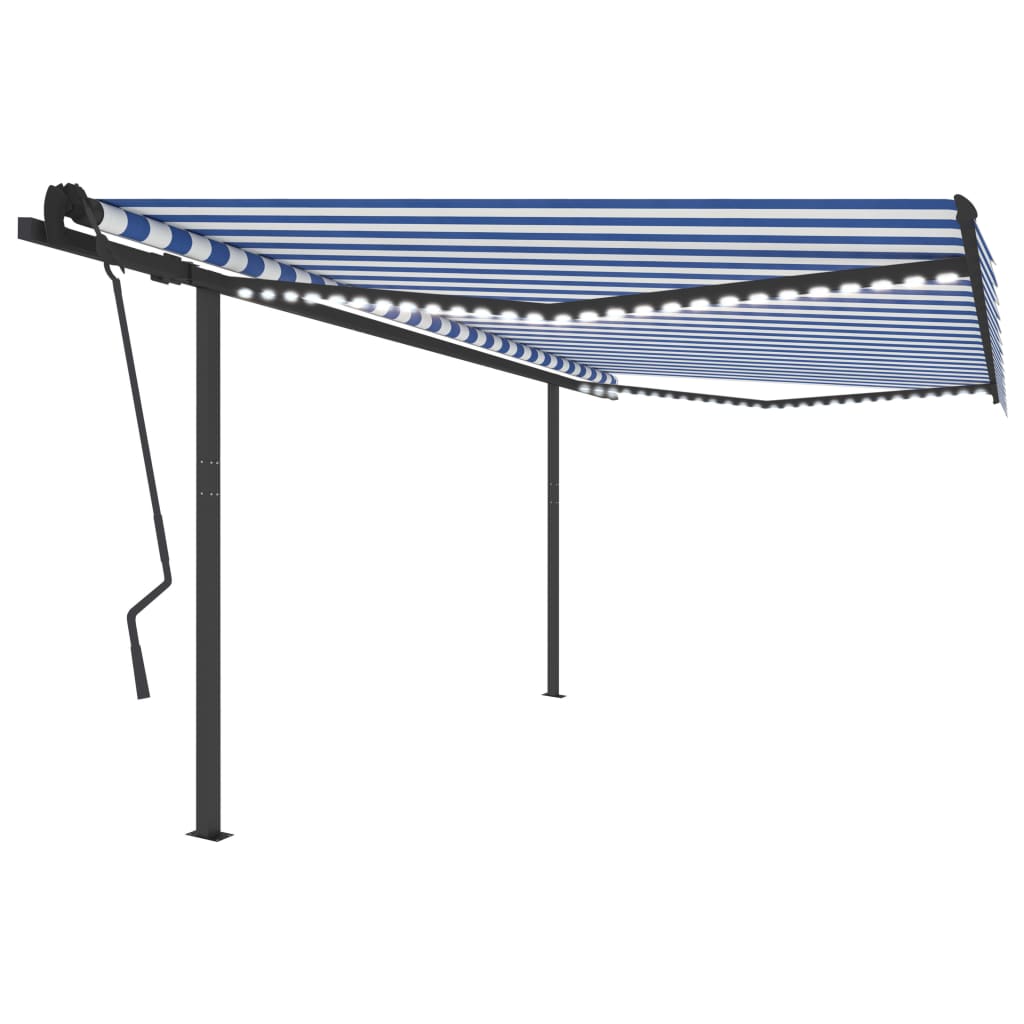 Copertină retractabilă manual, cu LED, albastru & alb 4,5x3,5 m
