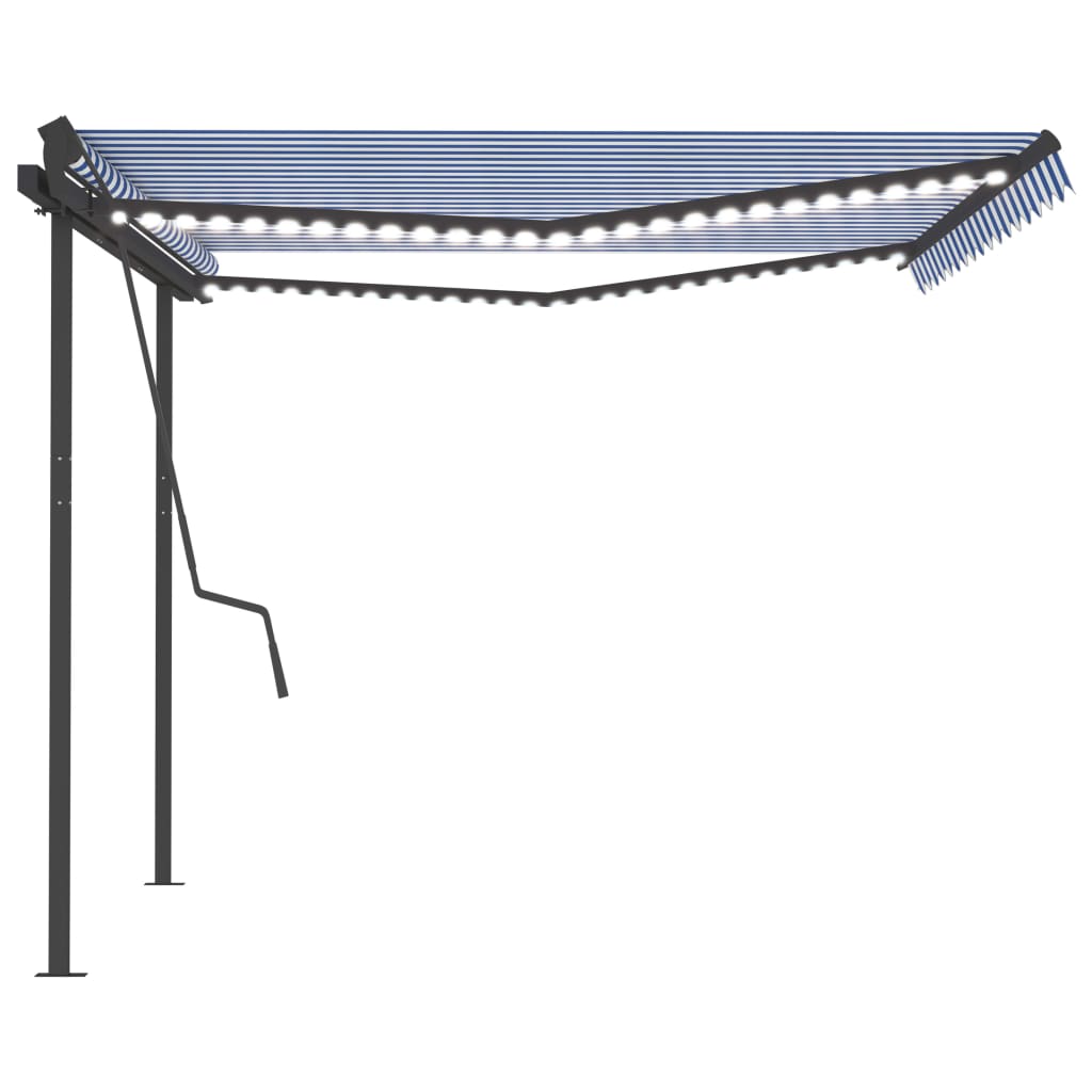 Copertină retractabilă manual, cu LED, albastru & alb 4,5x3,5 m