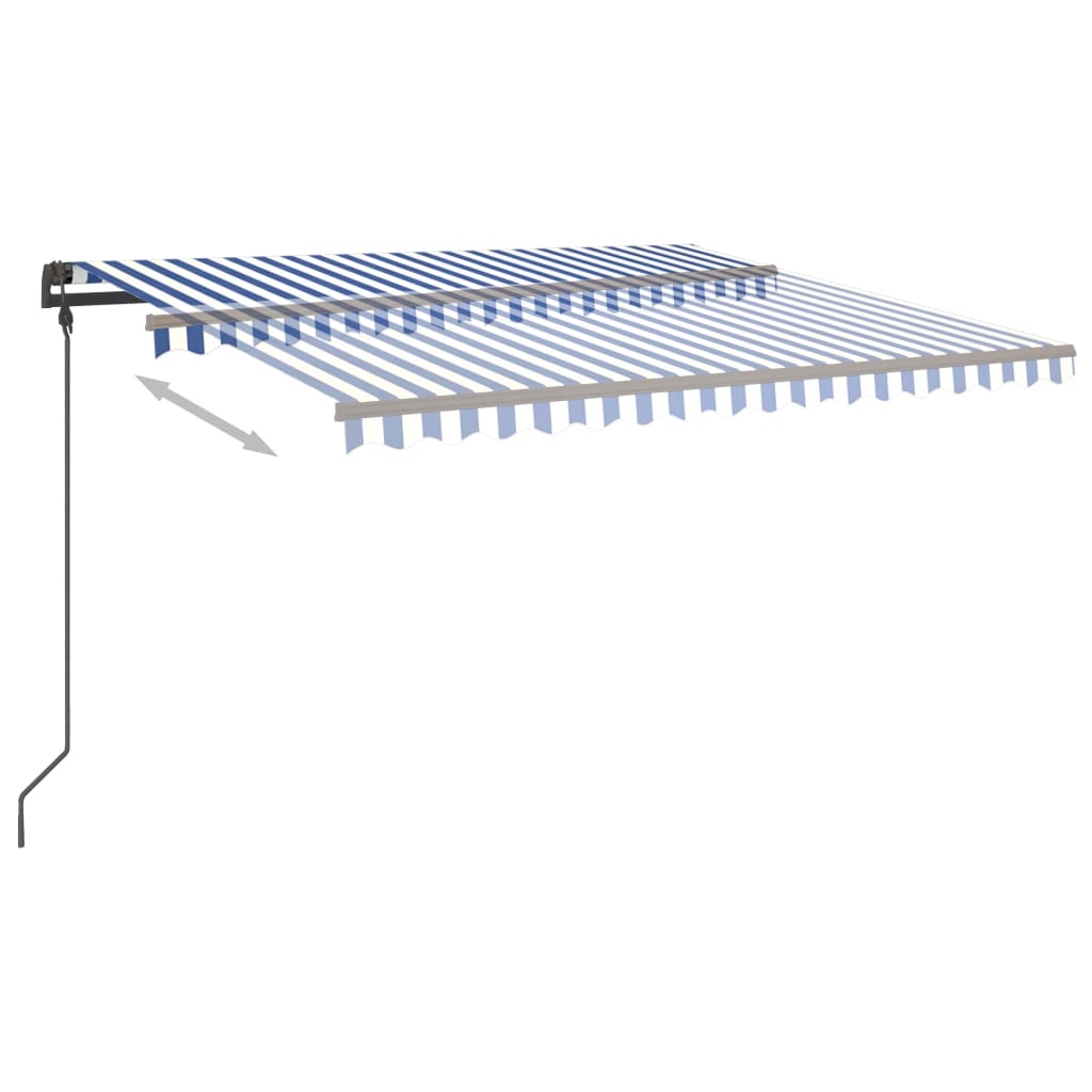 Copertină retractabilă manual, cu LED, albastru & alb 4,5x3,5 m