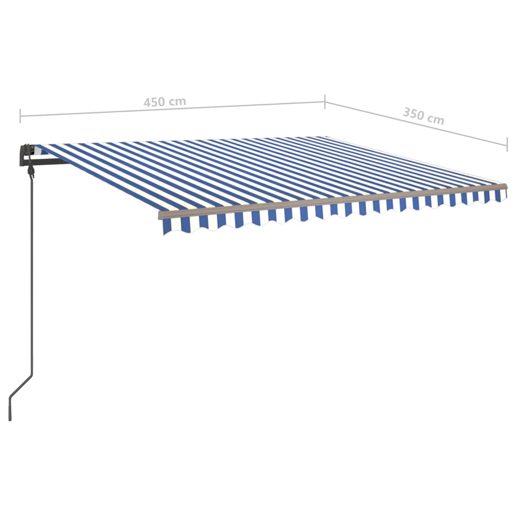 Copertină retractabilă manual, cu LED, albastru & alb 4,5x3,5 m