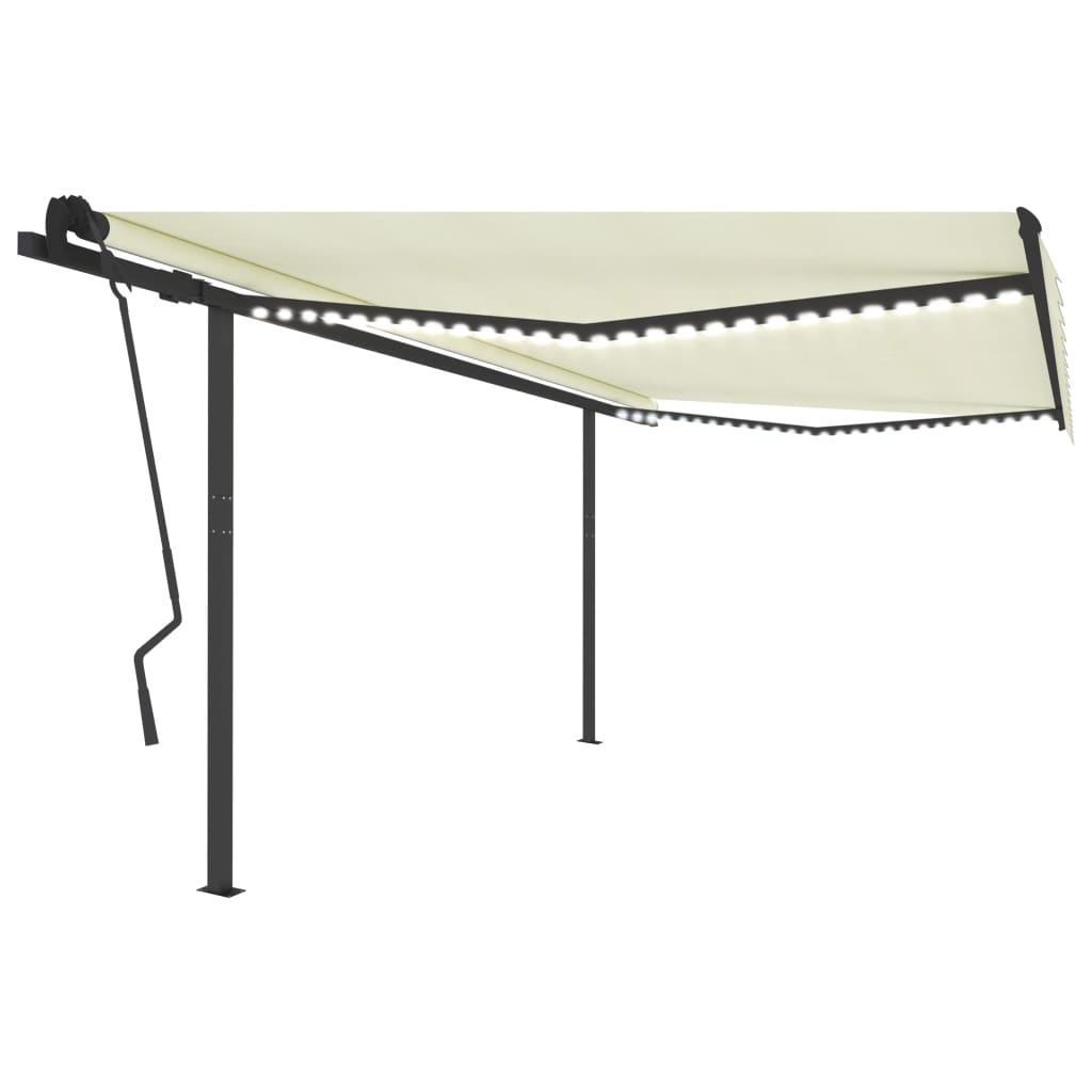 Copertină retractabilă manual, cu LED, crem, 4,5x3,5 m