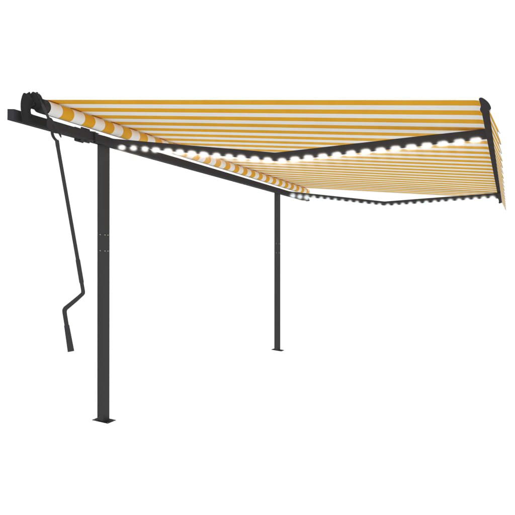 Copertină retractabilă manual, cu LED, galben și alb, 4,5x3,5 m
