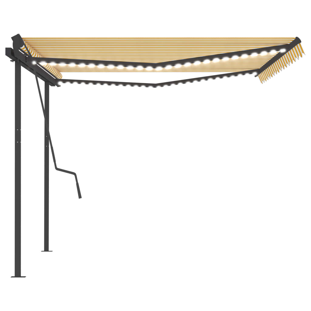 Copertină retractabilă manual, cu LED, galben și alb, 4,5x3,5 m