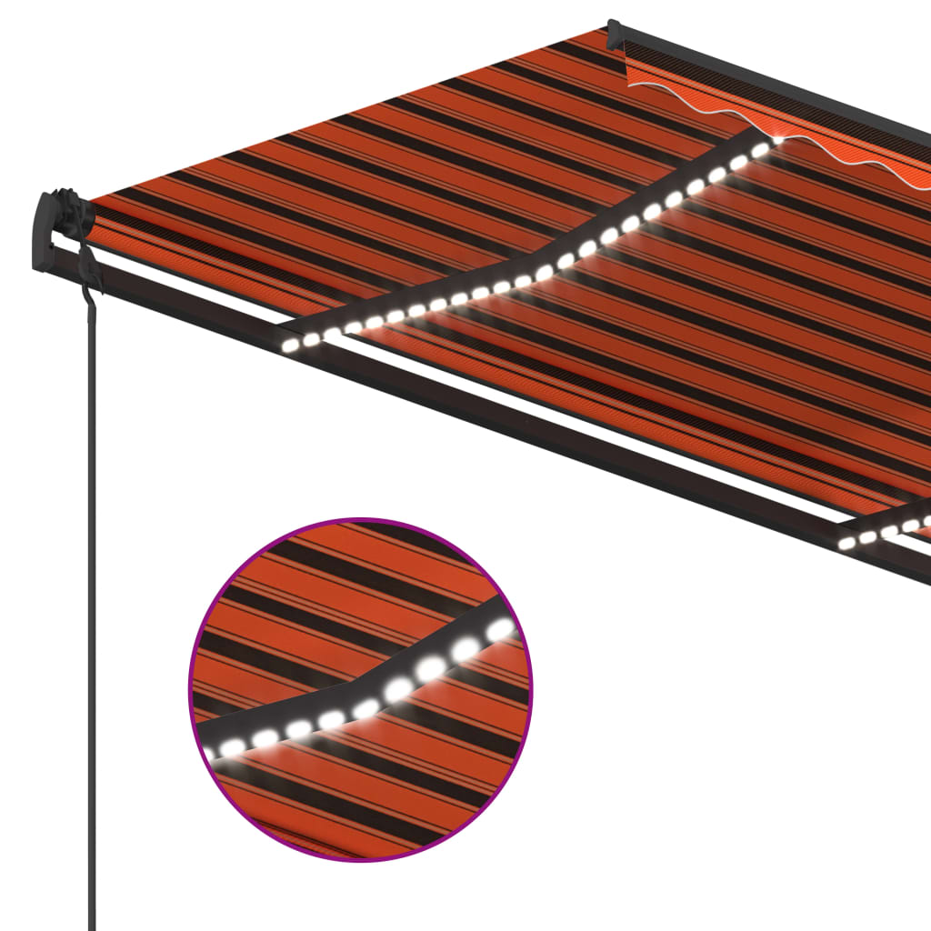 Copertină retractabilă manual, LED, portocaliu/ maro 4,5x3,5 cm