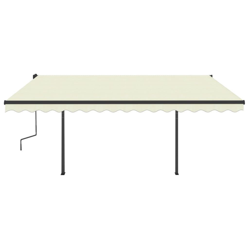 Copertină retractabilă automat, cu stâlpi, crem, 4,5x3,5 m
