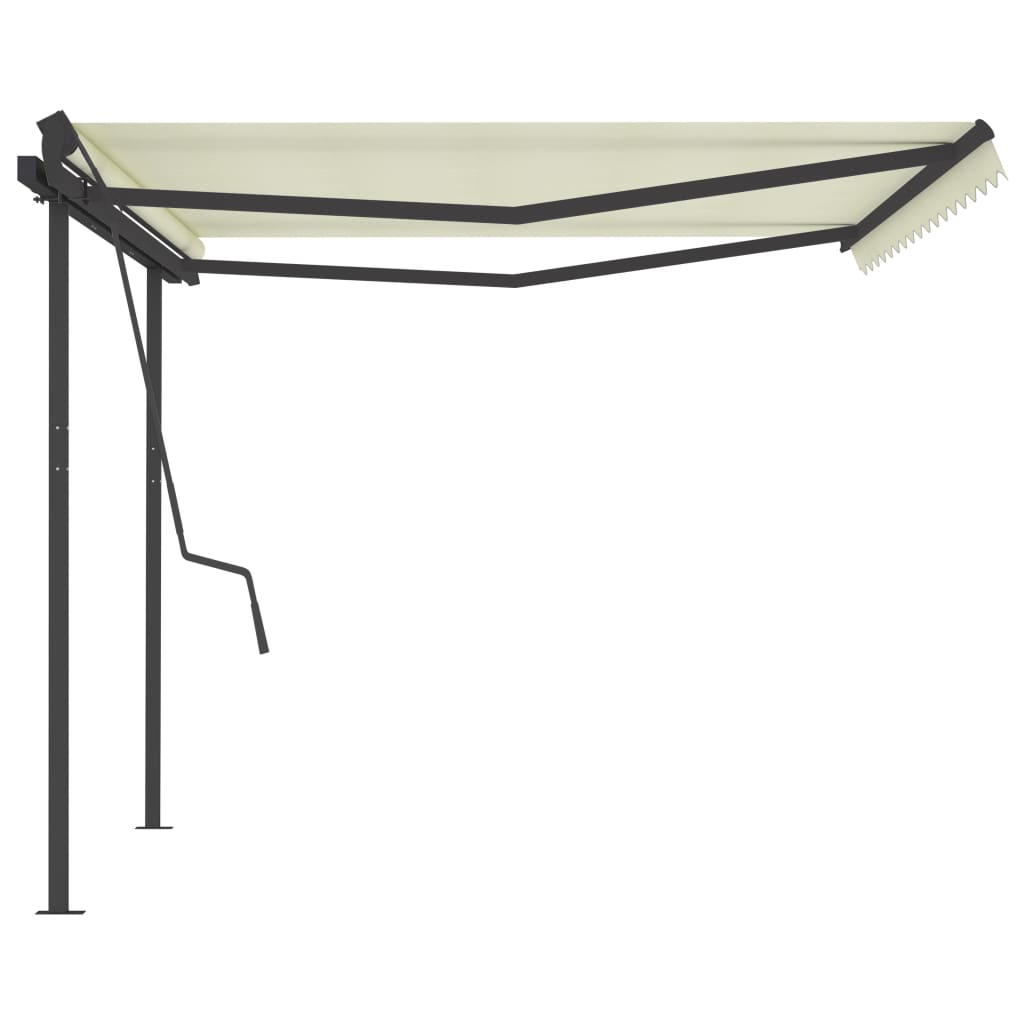 Copertină retractabilă automat, cu stâlpi, crem, 4,5x3,5 m