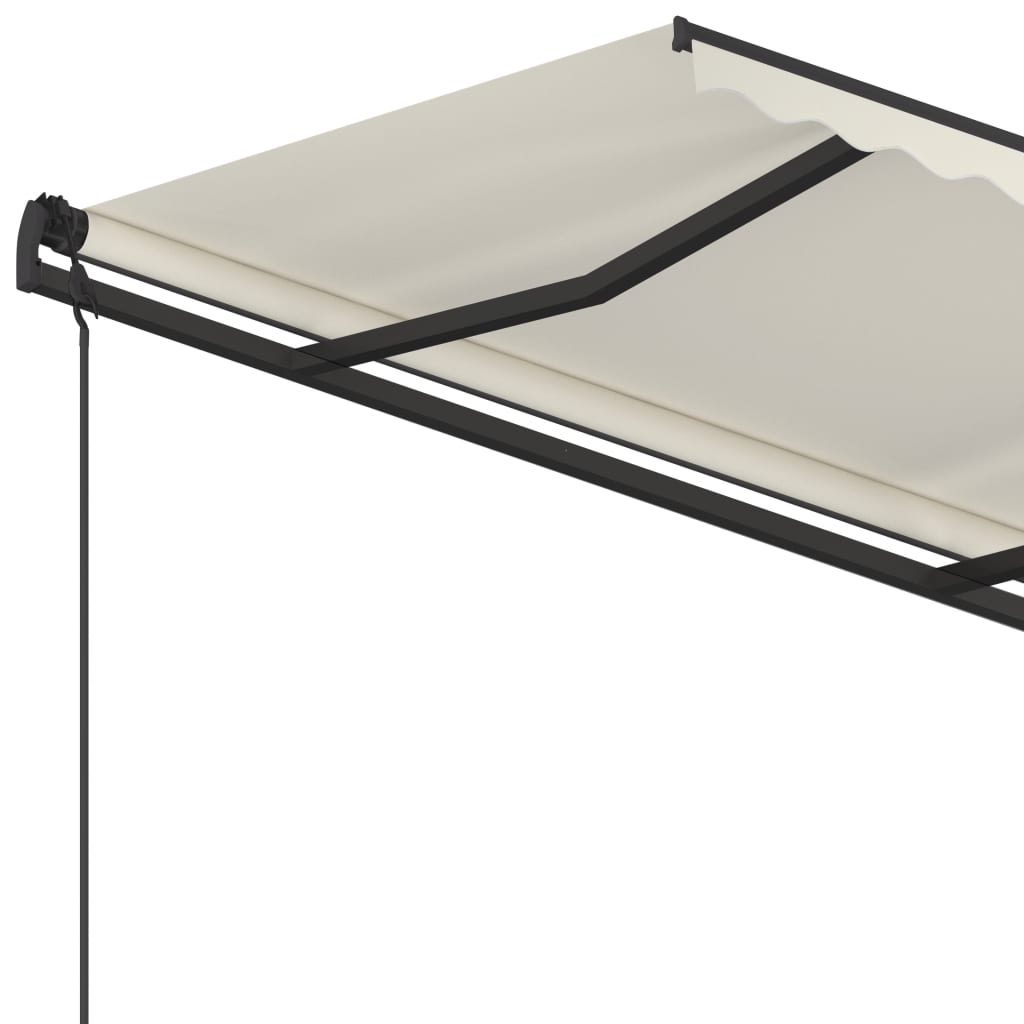 Copertină retractabilă automat, cu stâlpi, crem, 4,5x3,5 m