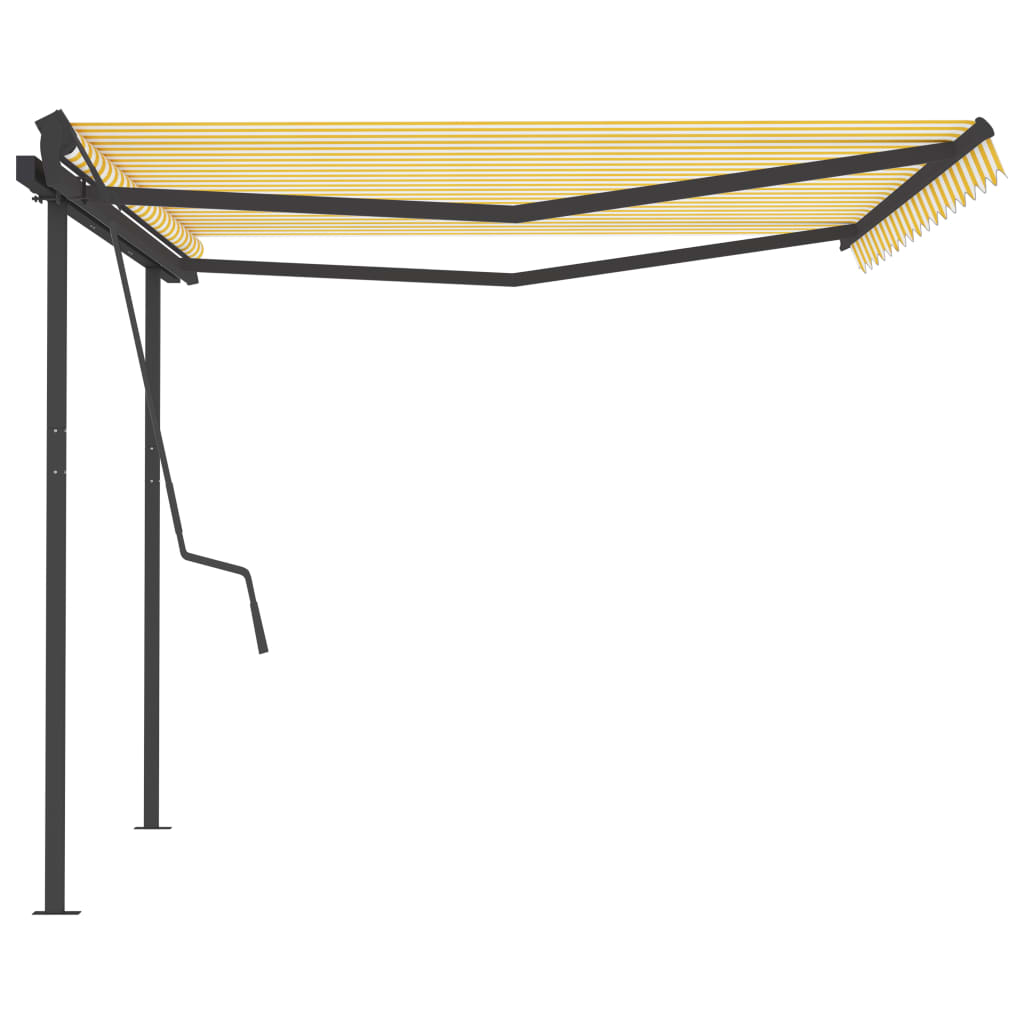 Copertină retractabilă automat, stâlpi, galben & alb, 4,5x3,5 m