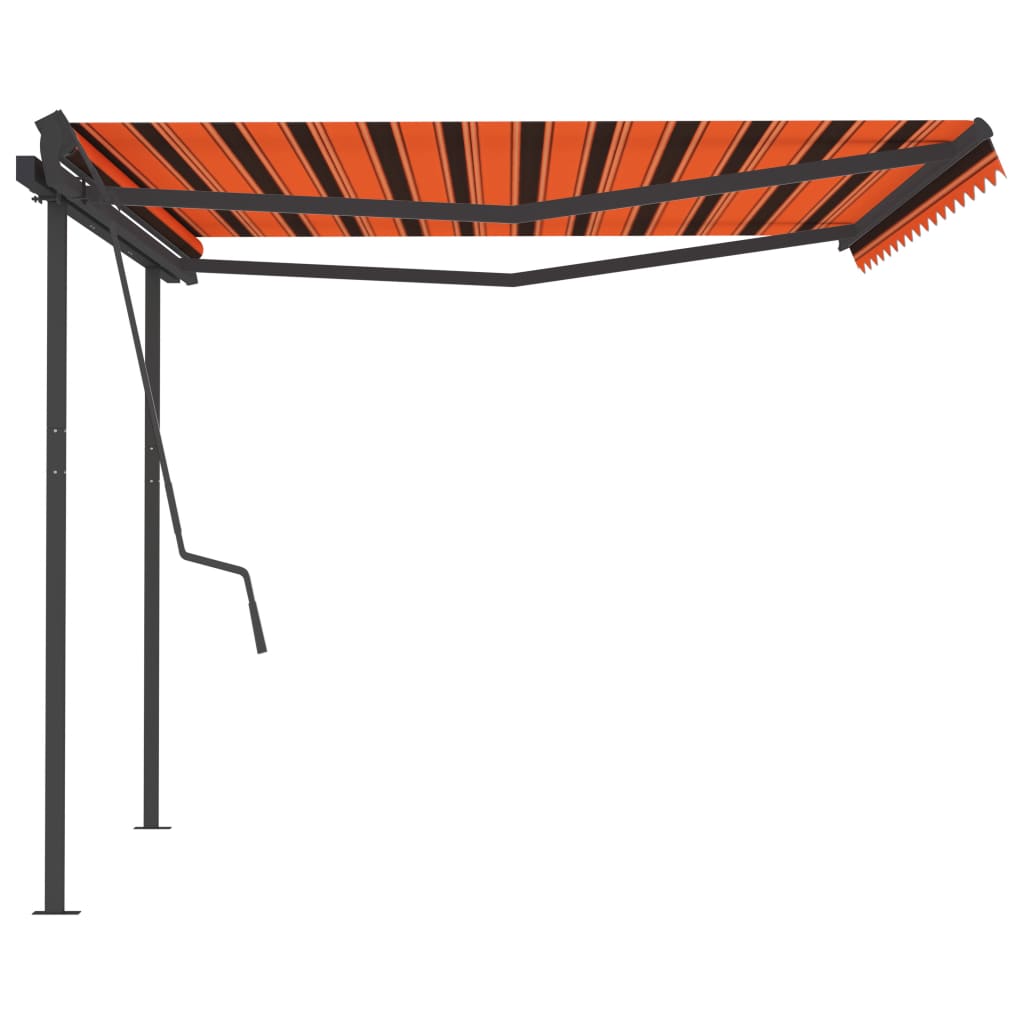 Copertină retractabilă automat stâlpi portocaliu&maro 4,5x3,5 m