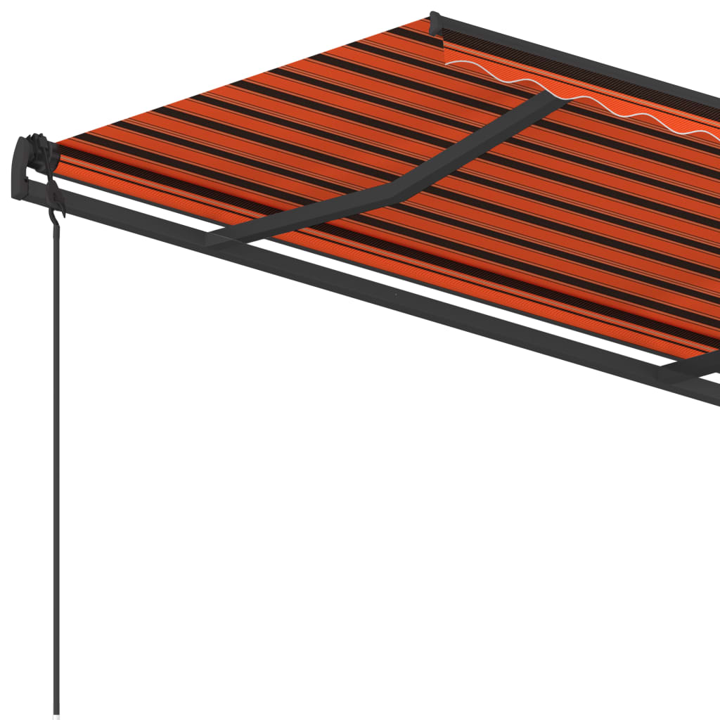 Copertină retractabilă automat stâlpi portocaliu&maro 4,5x3,5 m