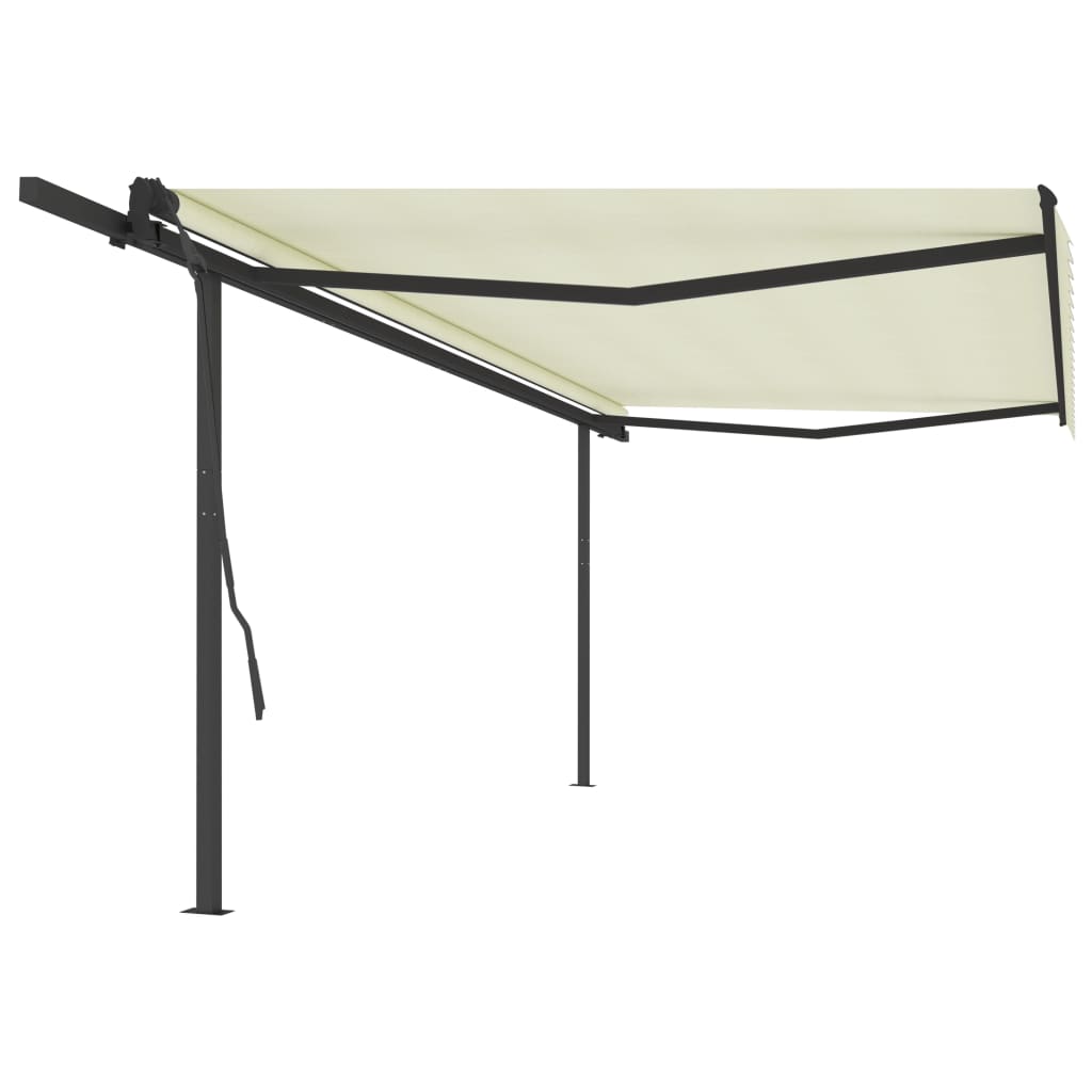 Copertină retractabilă manual, cu stâlpi, crem, 5x3,5 m
