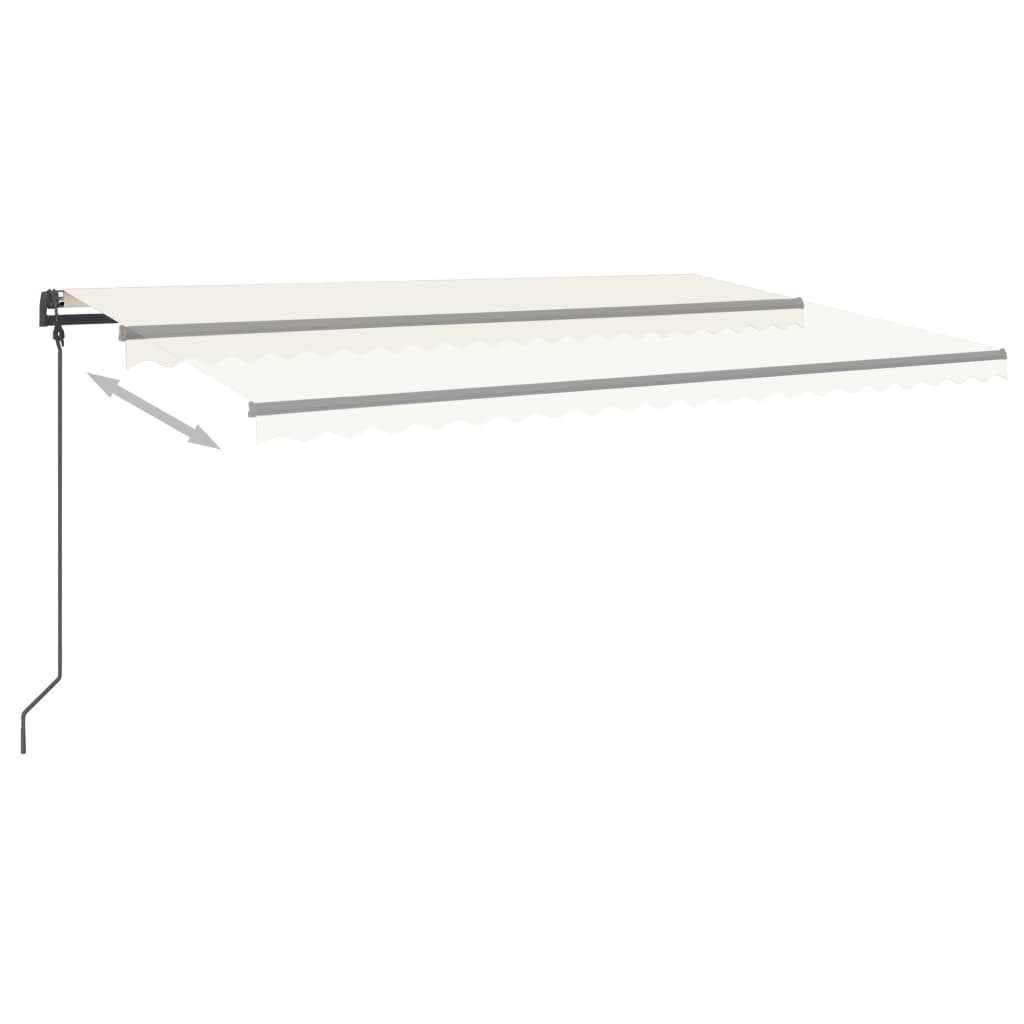Copertină retractabilă manual, cu stâlpi, crem, 5x3,5 m