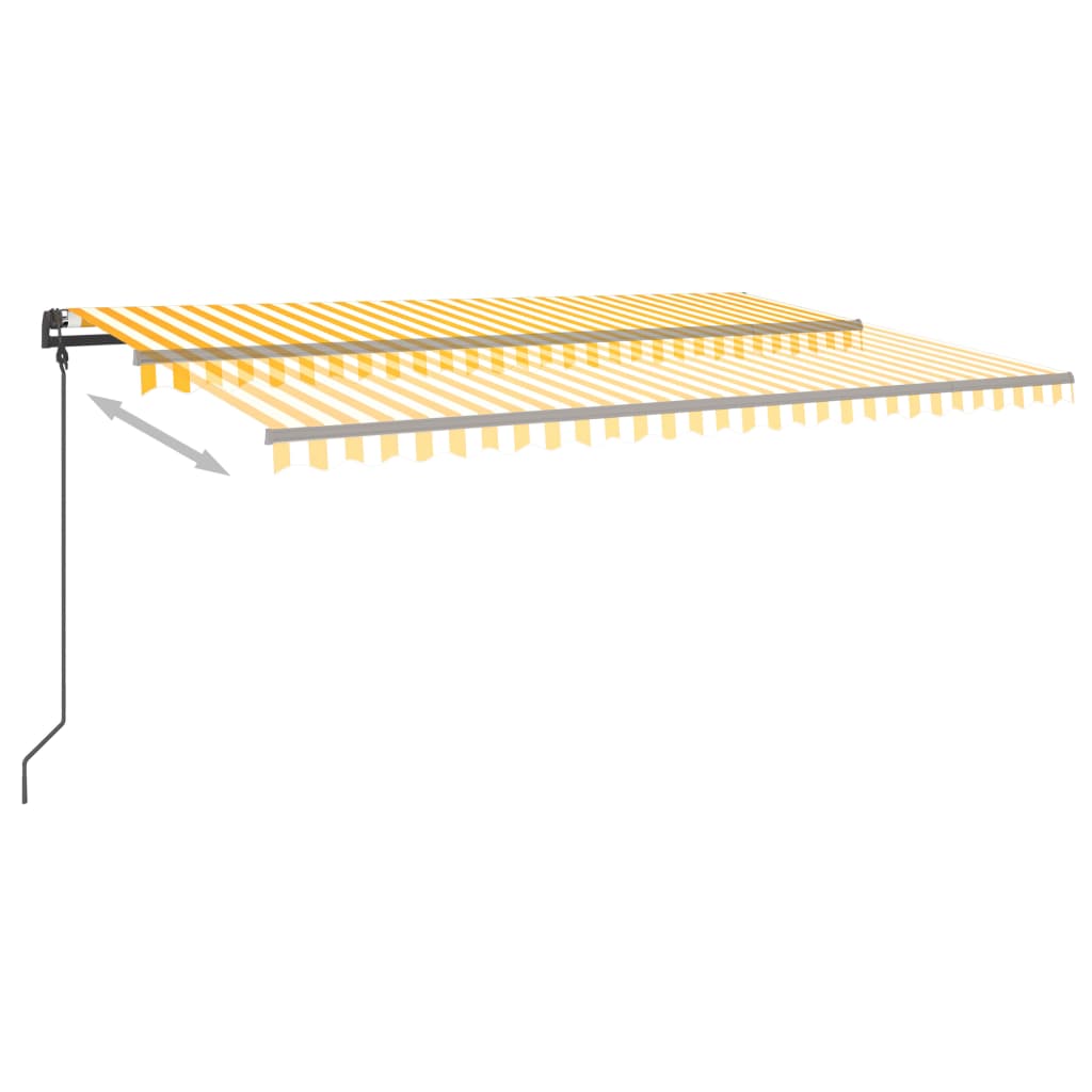 Copertină retractabilă manual cu stâlpi, galben și alb, 5x3,5 m