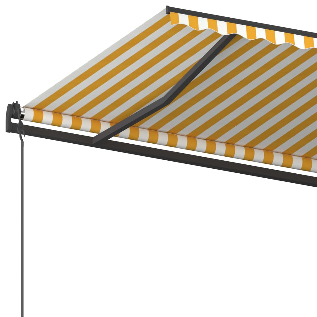 Copertină retractabilă manual cu stâlpi, galben și alb, 5x3,5 m