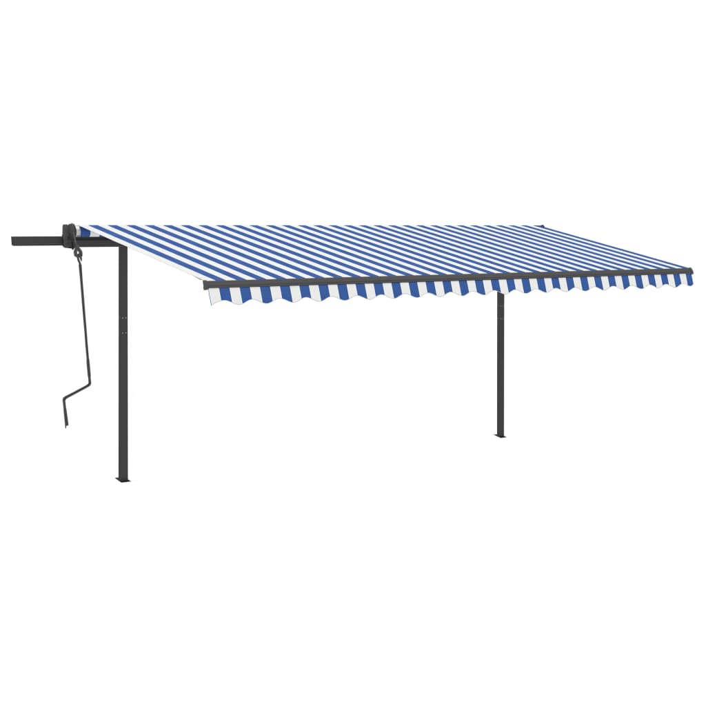 Copertină retractabilă manual cu LED, albastru și alb, 5x3,5 m