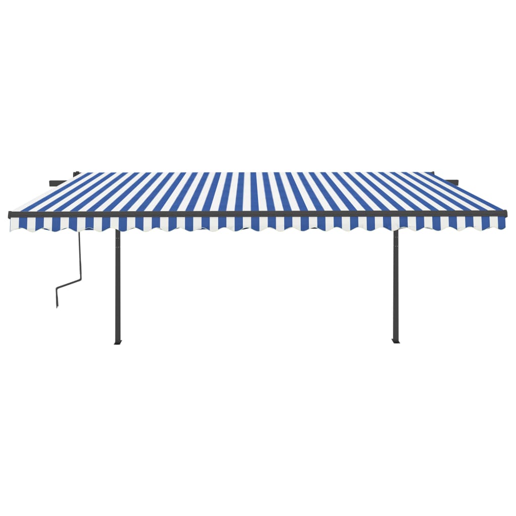 Copertină retractabilă manual cu LED, albastru și alb, 5x3,5 m