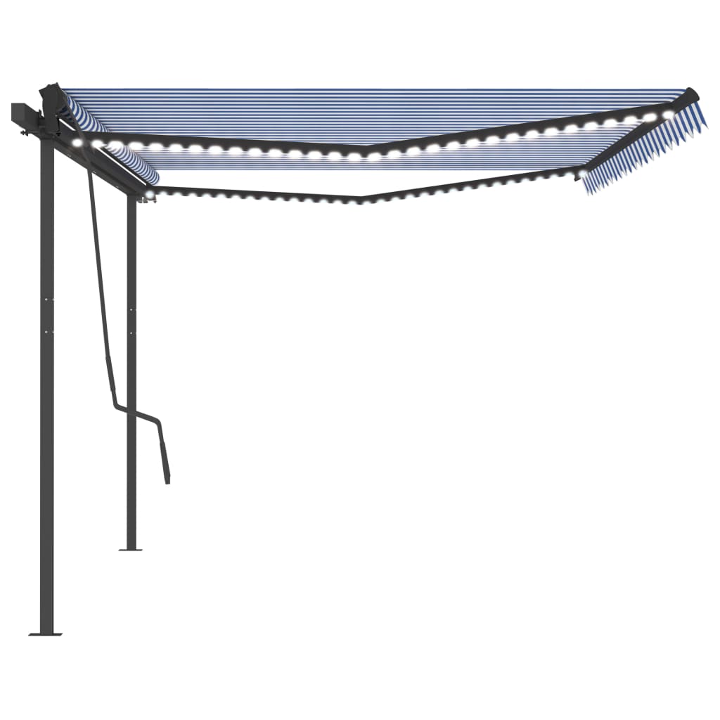 Copertină retractabilă manual cu LED, albastru și alb, 5x3,5 m