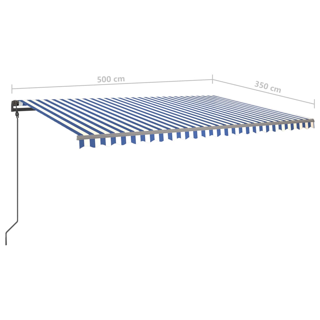Copertină retractabilă manual cu LED, albastru și alb, 5x3,5 m