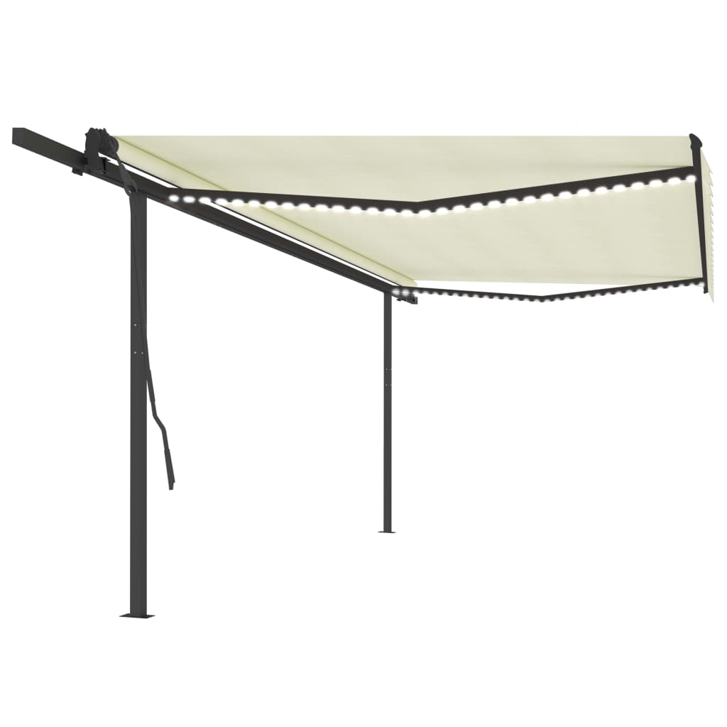 Copertină retractabilă manual, cu LED, crem, 5x3,5 m