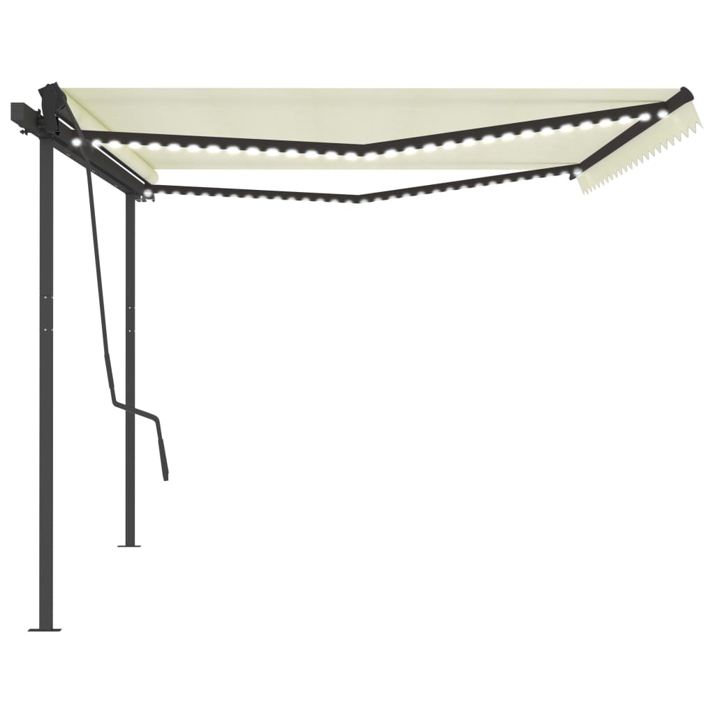 Copertină retractabilă manual, cu LED, crem, 5x3,5 m