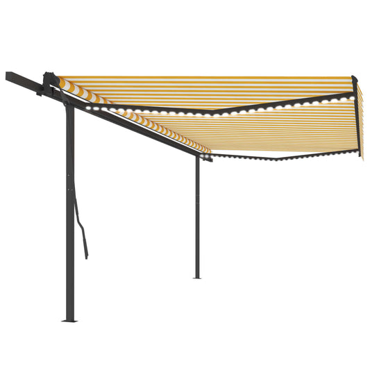 Copertină retractabilă manual cu LED, galben și alb, 5x3,5 m