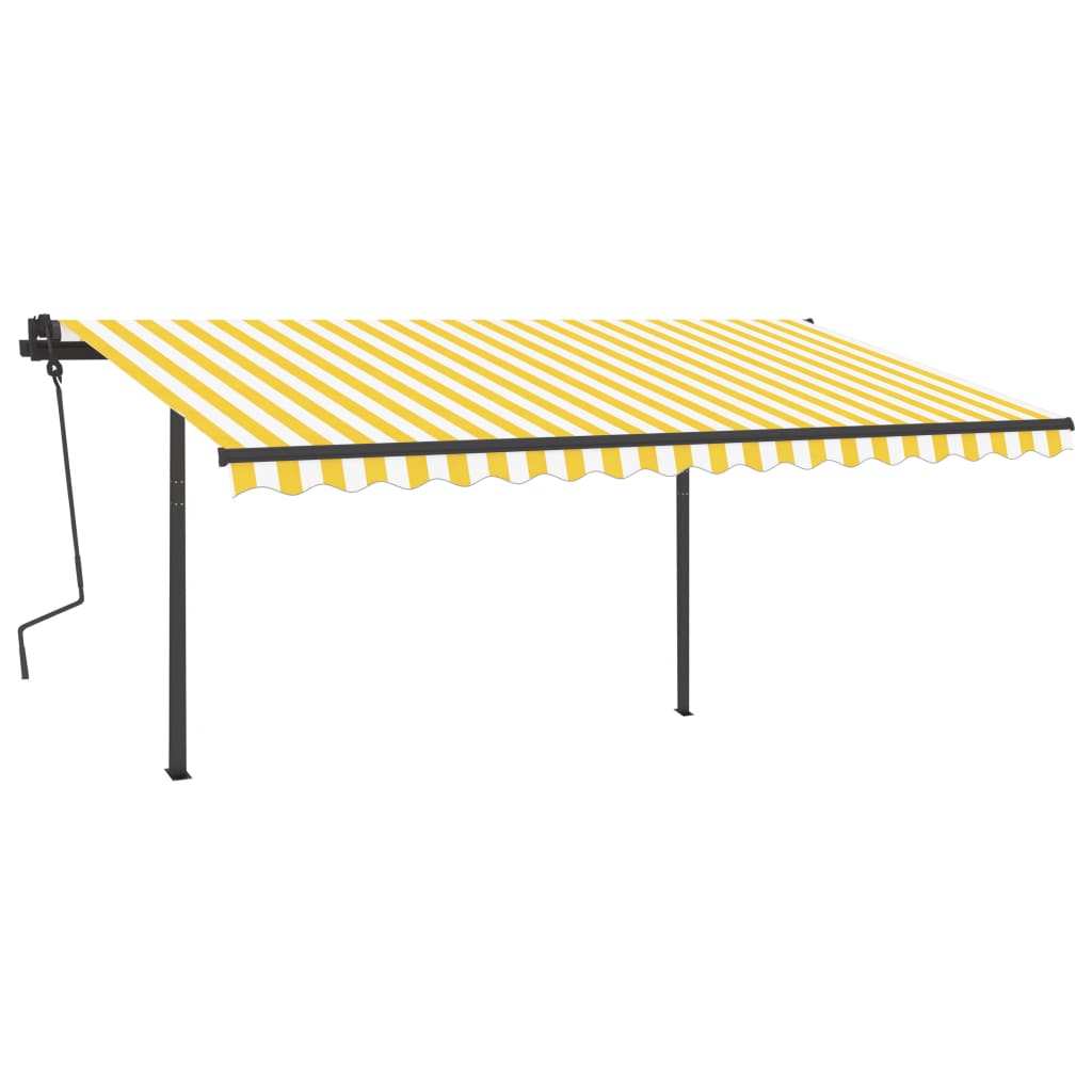 Copertină retractabilă manual cu LED, galben și alb, 5x3,5 m