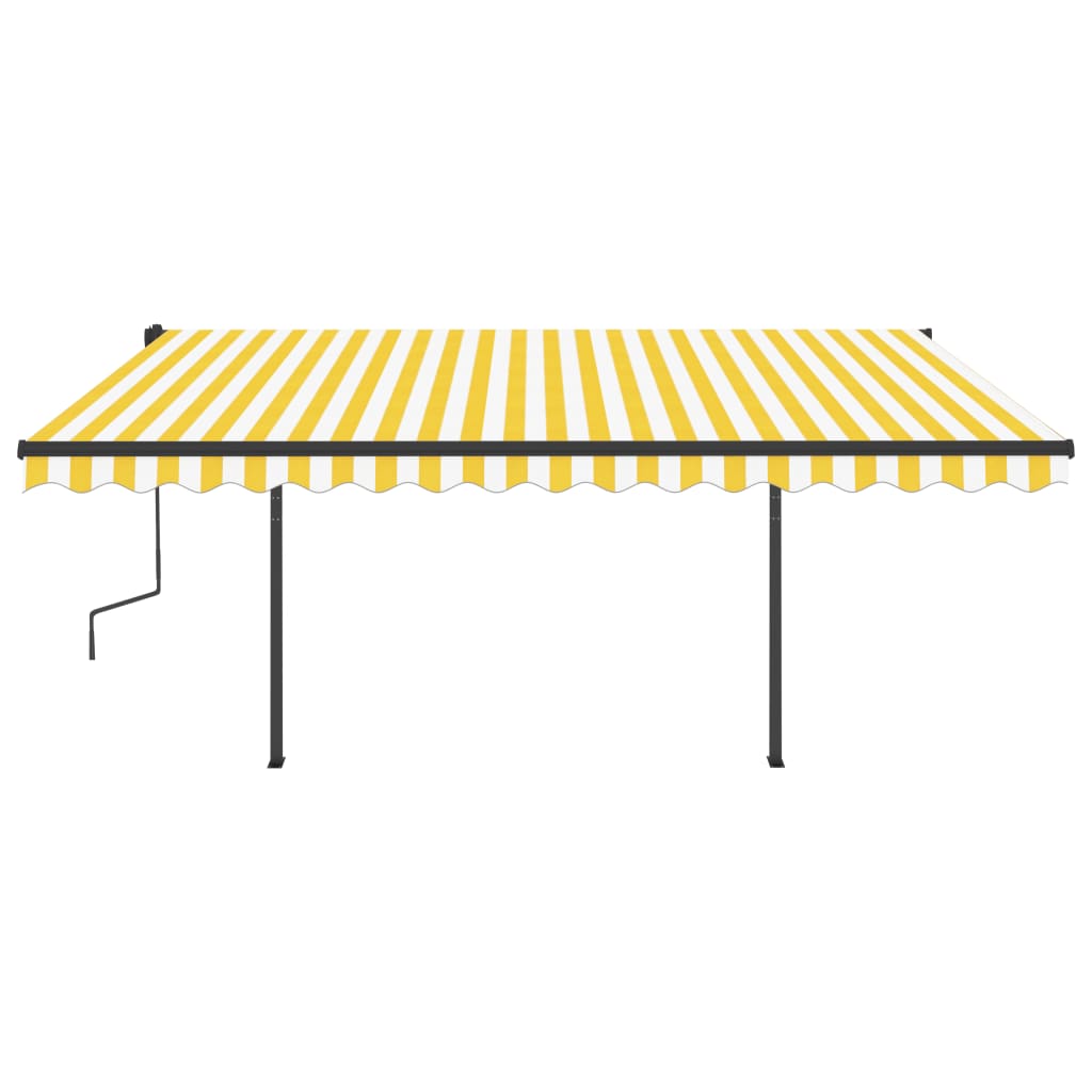Copertină retractabilă manual cu LED, galben și alb, 5x3,5 m