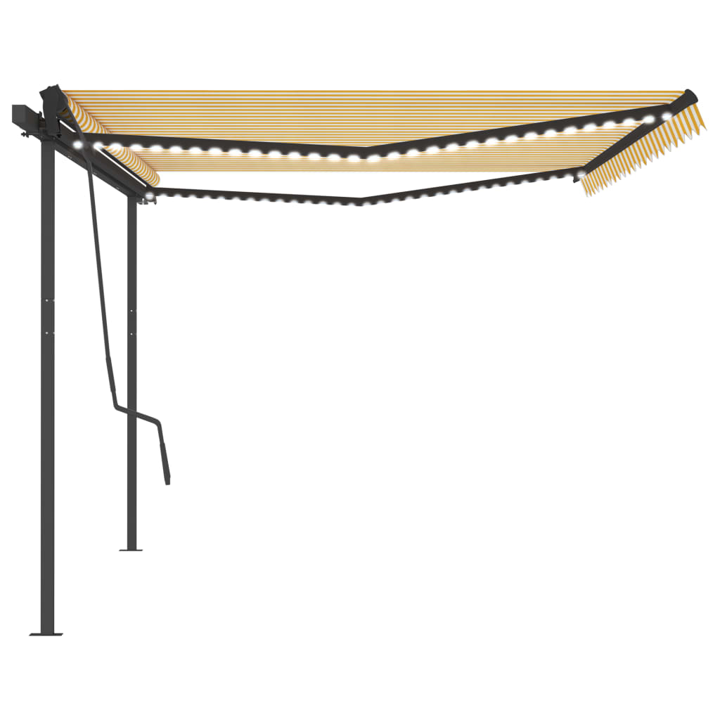 Copertină retractabilă manual cu LED, galben și alb, 5x3,5 m