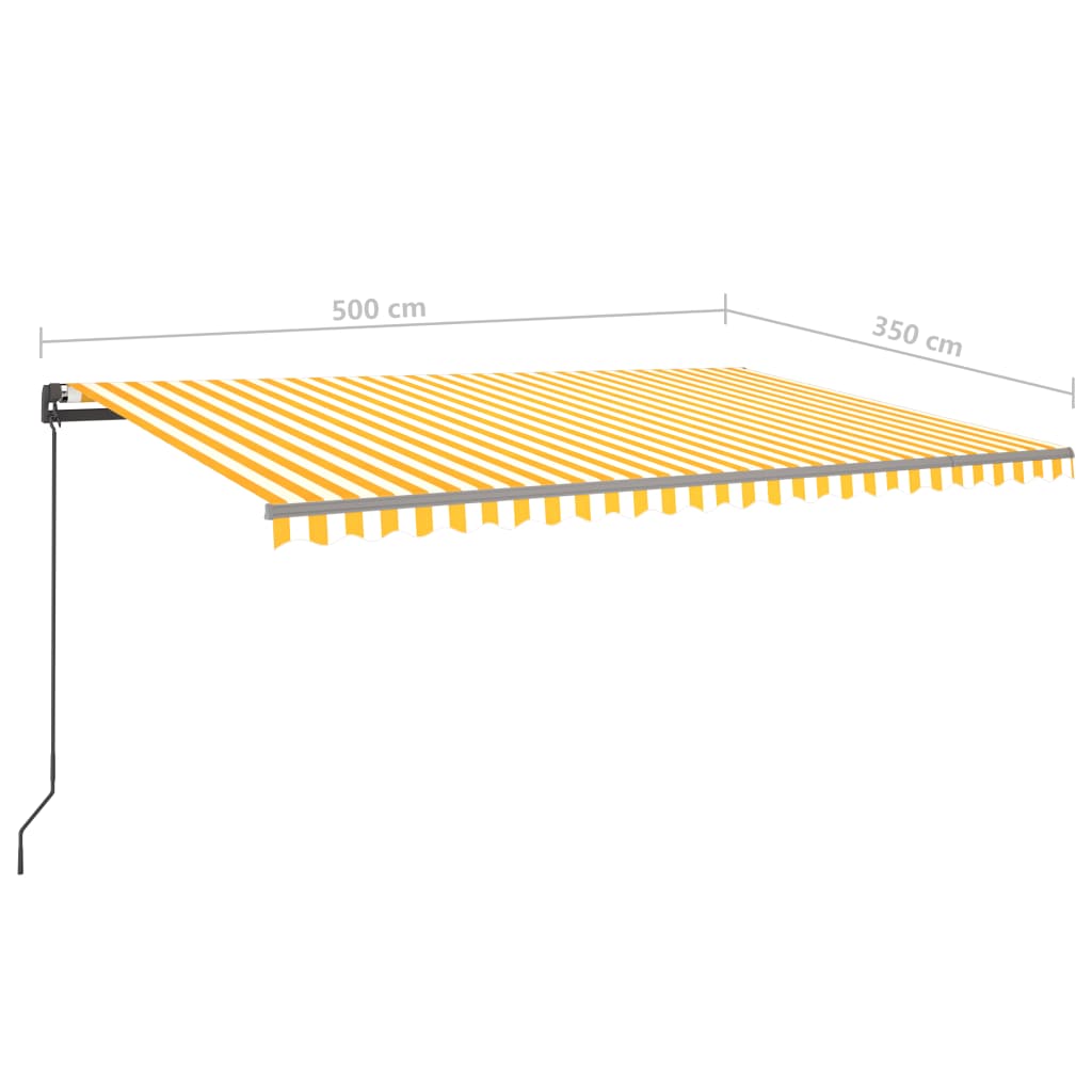 Copertină retractabilă manual cu LED, galben și alb, 5x3,5 m