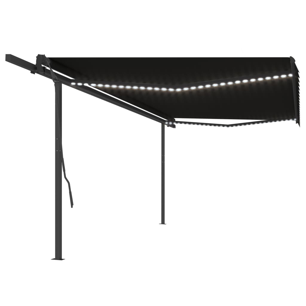 Copertină retractabilă manual, cu LED, antracit, 5x3,5 m