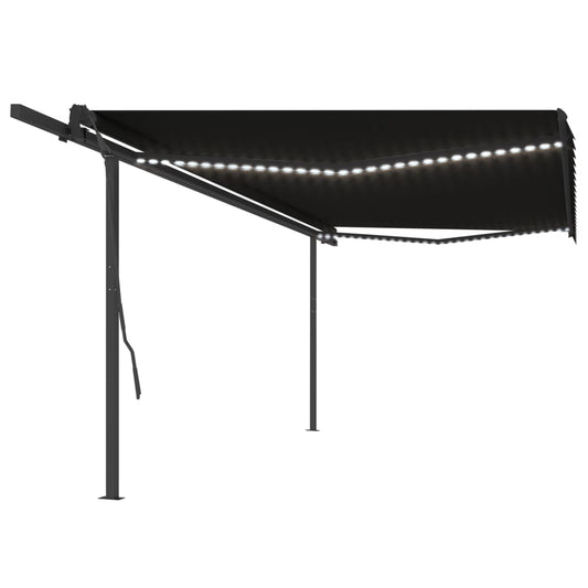 Copertină retractabilă manual, cu LED, antracit, 5x3,5 m
