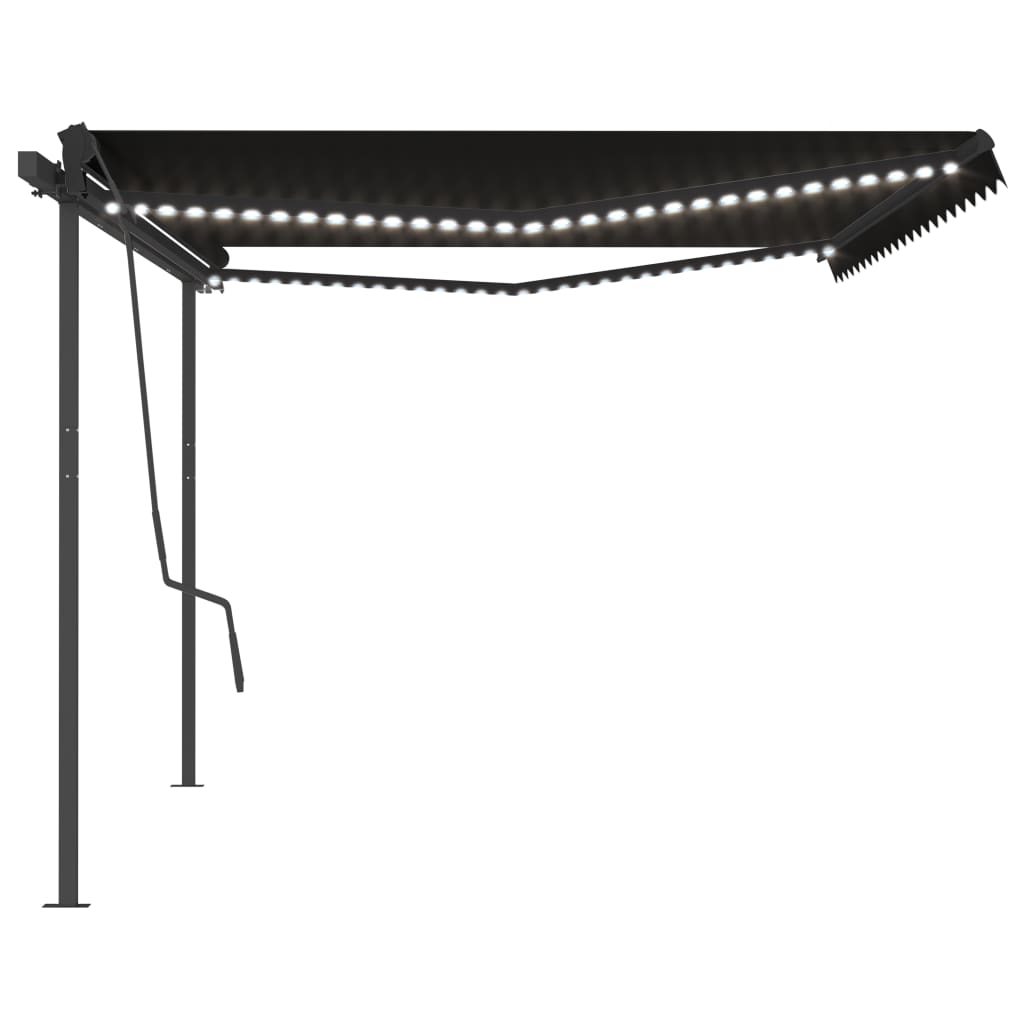 Copertină retractabilă manual, cu LED, antracit, 5x3,5 m