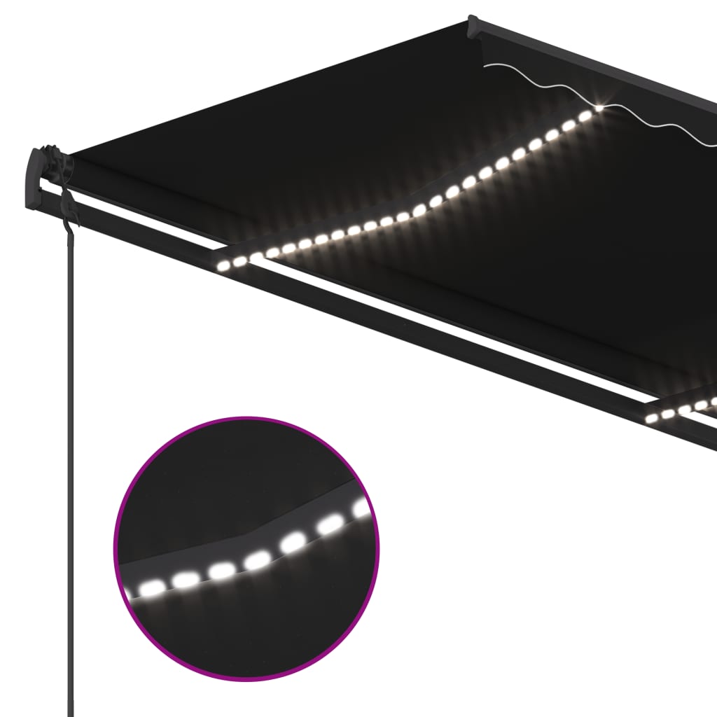 Copertină retractabilă manual, cu LED, antracit, 5x3,5 m